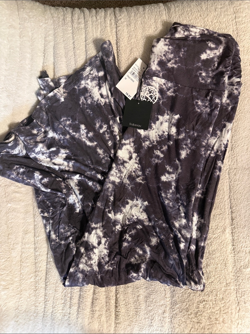 bobeau Tie-Dye Maxi Skirt and Top Set in Charcoal and White